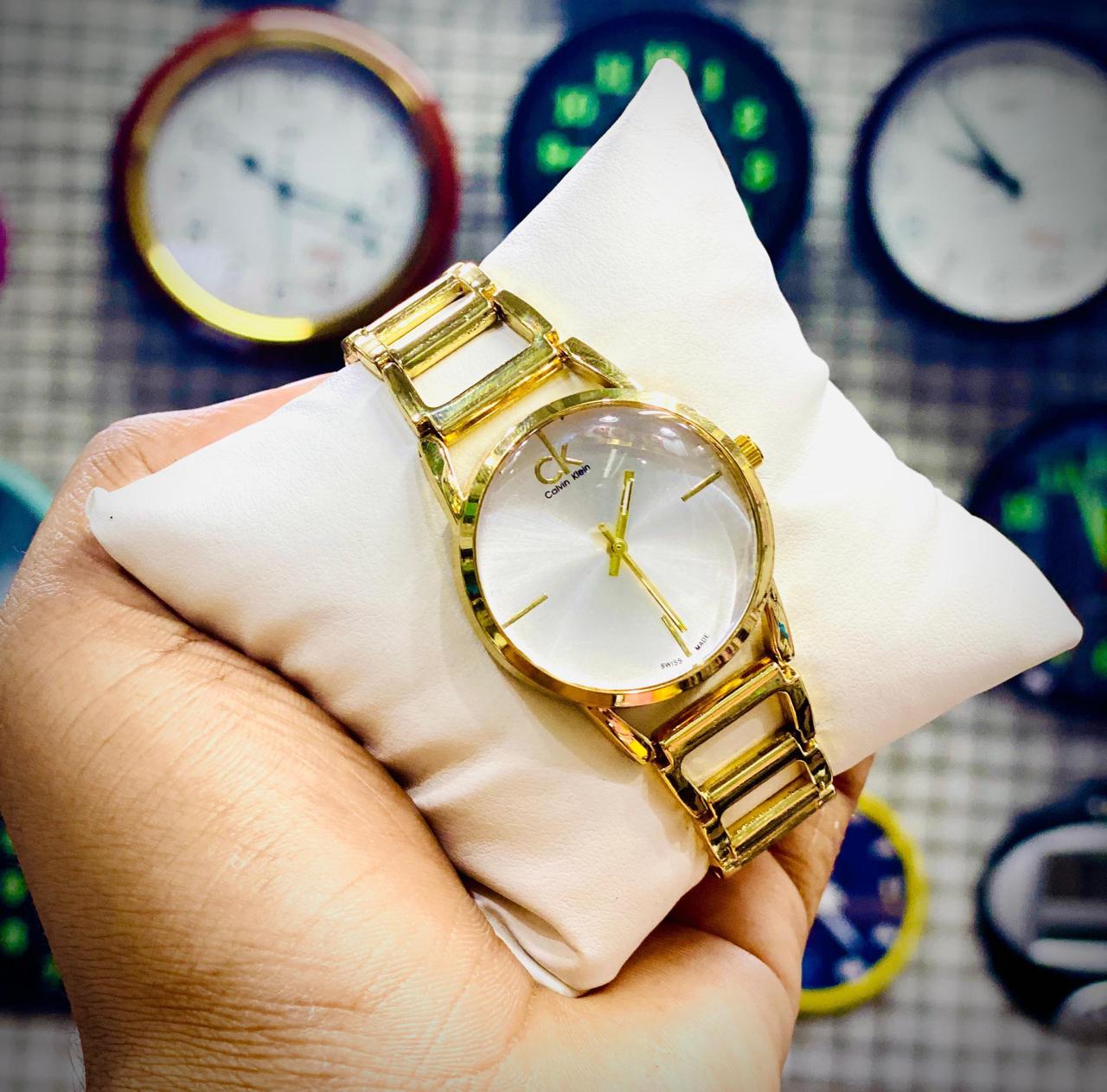 *NEW ARRIVALS ✨*  *CK CALVIN KLEIN STEEL WATCHES FOR LADIES*  *GOLD STEEL WITH DIFFERENT COLOR DIALS*