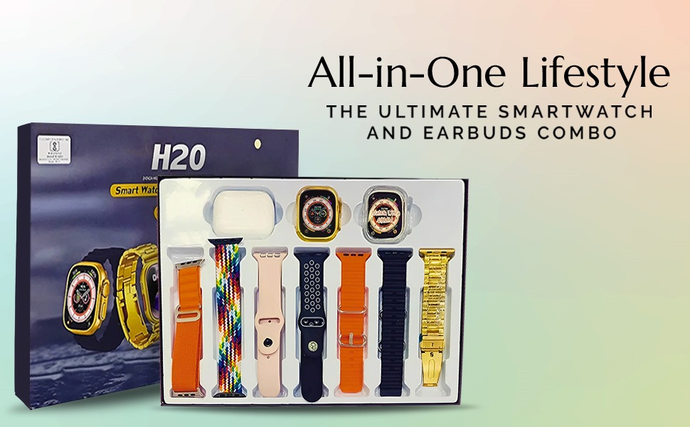 H20 Smartwatch and Wireless Earphone Airpods Earbuds Set (10 in 1 Set)