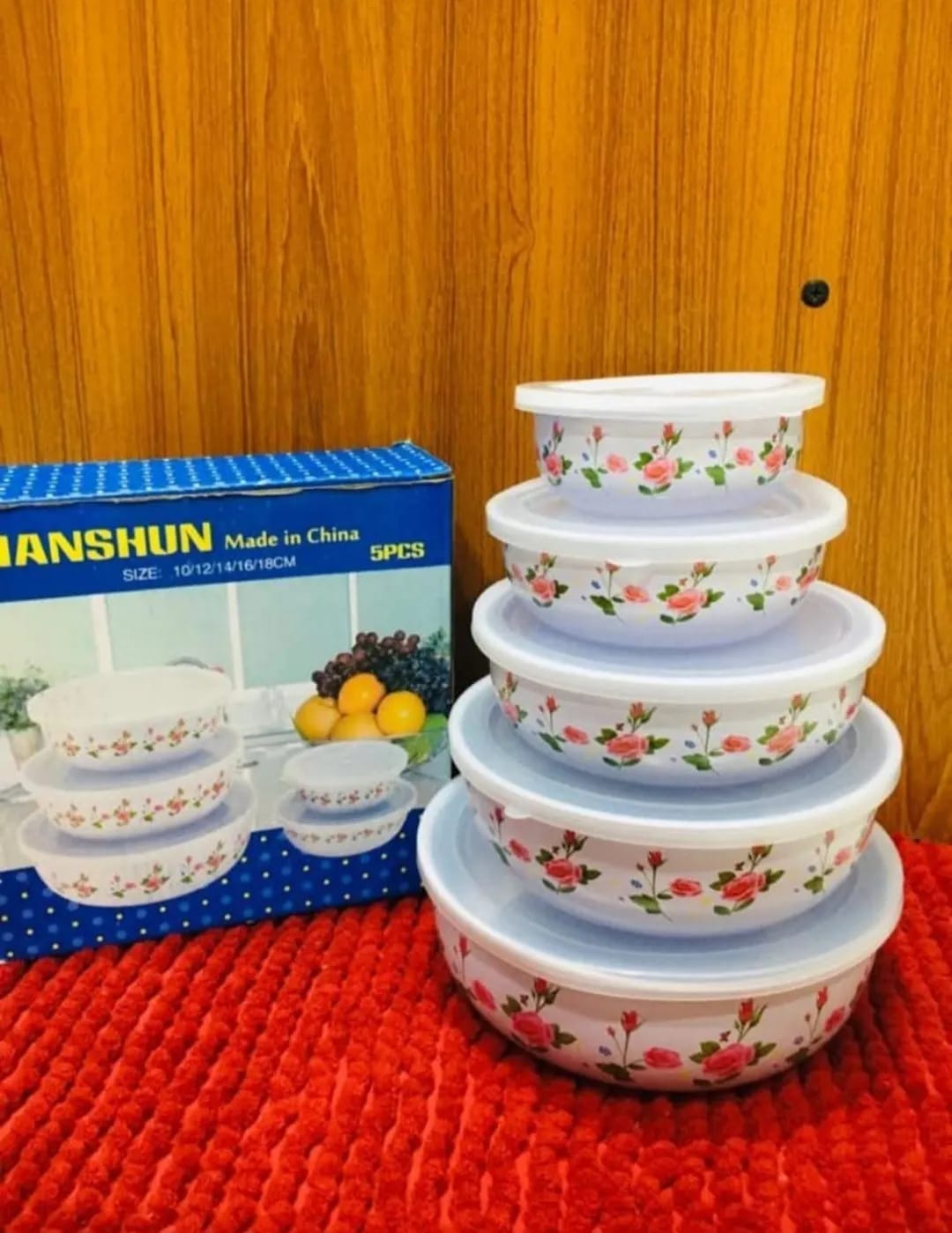 5pcs Enamel Bowls with Lids Vintage Soup Bowl