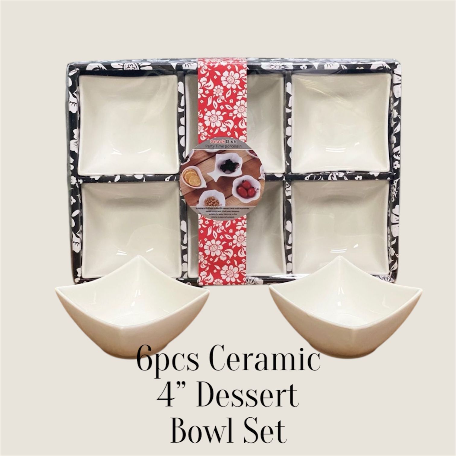 6pcs Ceramic 4” Dessert Bowl Set